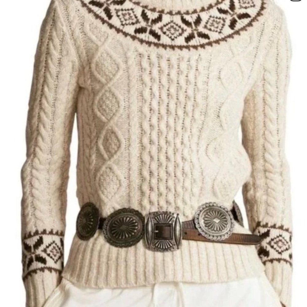 Polo Ralph Lauren Nordic Fair Isle Cream and Brown Knit Sweater - Picture 4 of 11